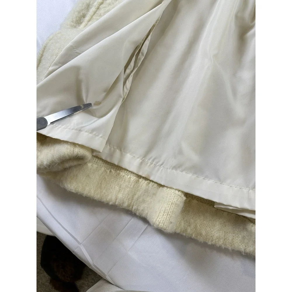 Vtg Karen Isull Of Iceland Wool Mohair Belted Duster Coat Cardigan Cream Brown L